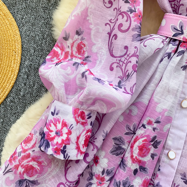 Vintage Purple Floral A-line Dress