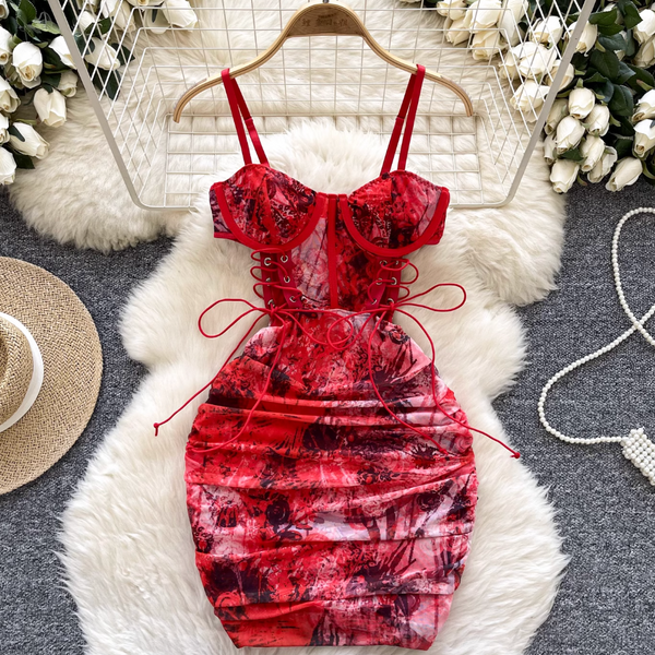 Hottie Lace-up Printed Slip Dress