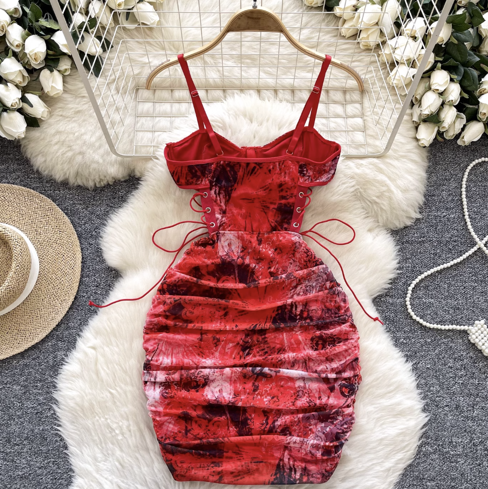 Hottie Lace-up Printed Slip Dress