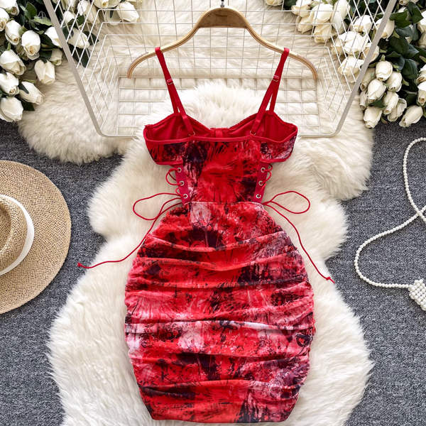 Hottie Lace-up Printed Slip Dress
