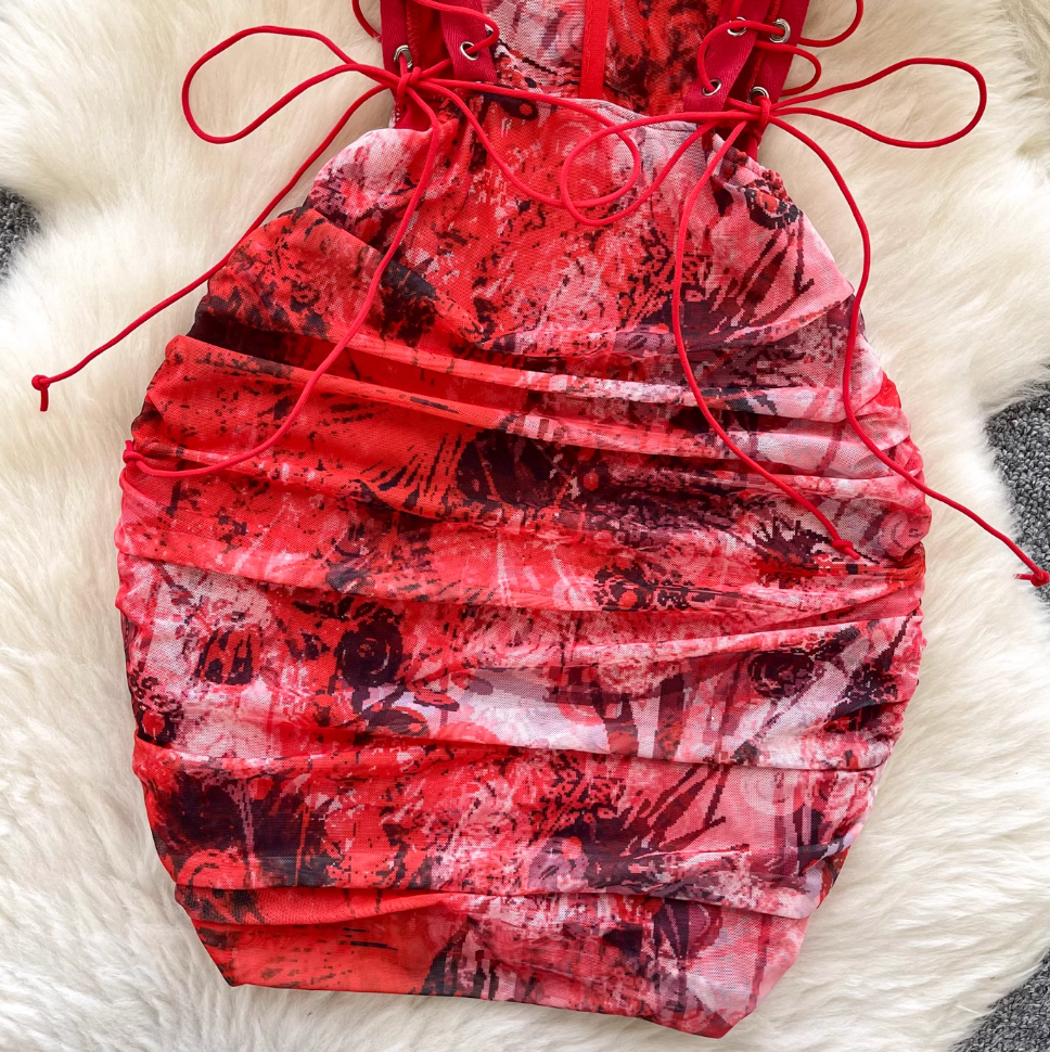 Hottie Lace-up Printed Slip Dress