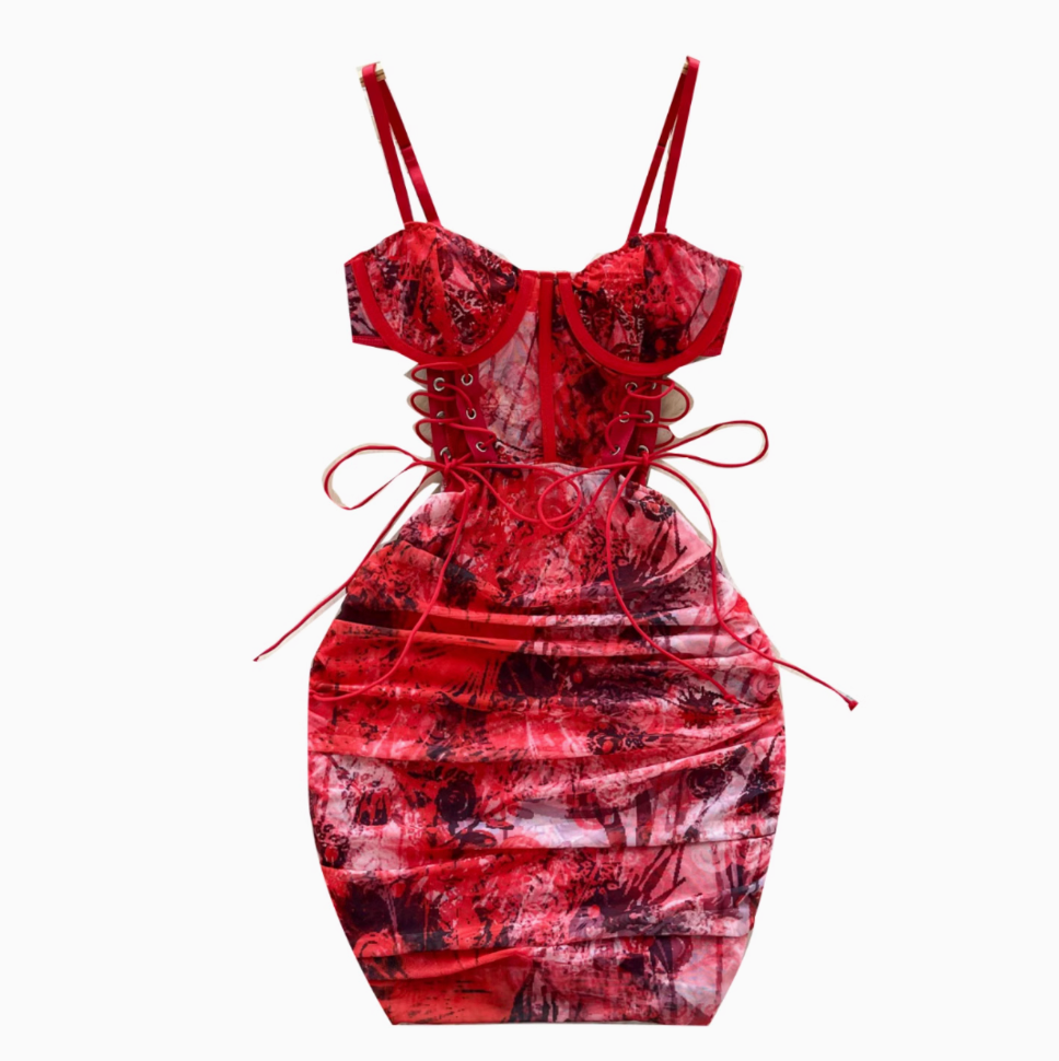 Hottie Lace-up Printed Slip Dress