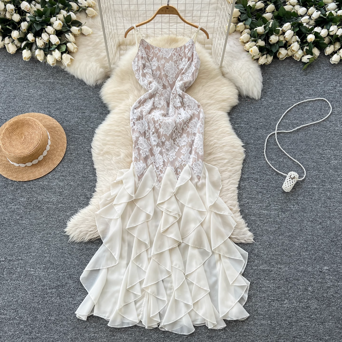 Sexy Backless Ruffled Hem Slip Dress