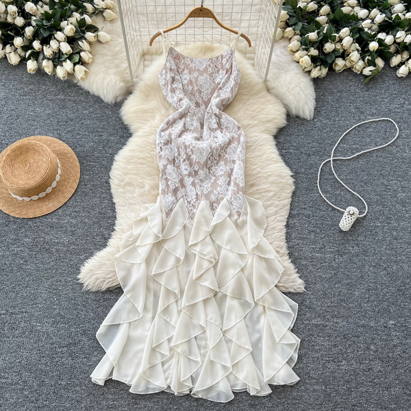 Sexy Backless Ruffled Hem Slip Dress