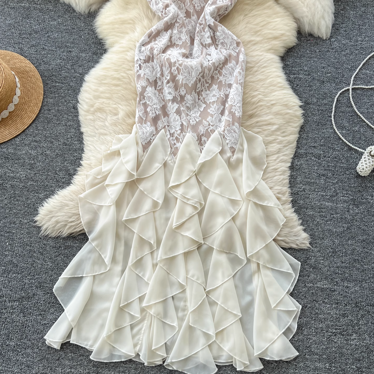 Sexy Backless Ruffled Hem Slip Dress