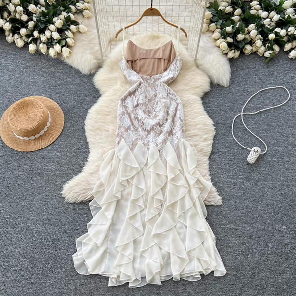 Sexy Backless Ruffled Hem Slip Dress