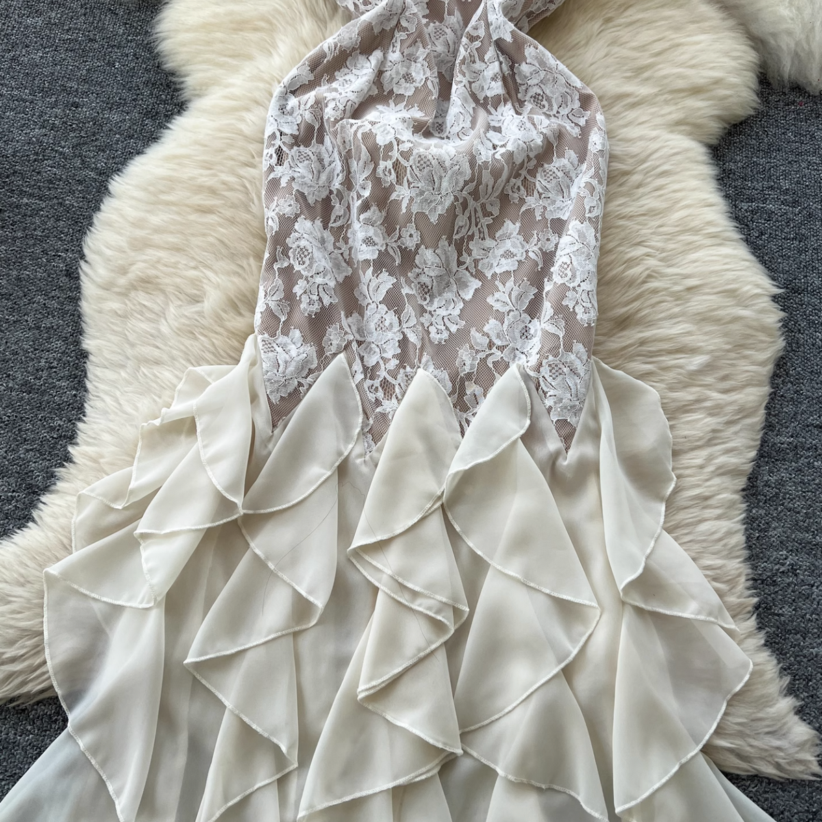 Sexy Backless Ruffled Hem Slip Dress