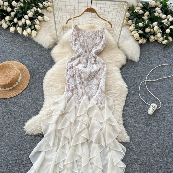 Sexy Backless Ruffled Hem Slip Dress