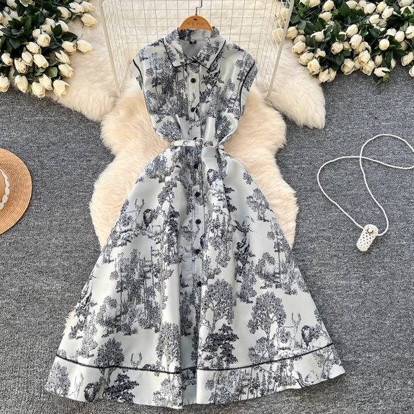 Ink Painting Jacquard Sleeveless Dress