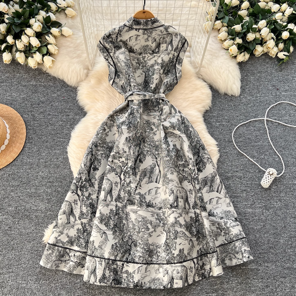Ink Painting Jacquard Sleeveless Dress
