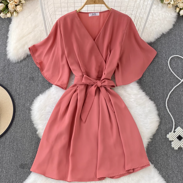 Vintage Lace-up Solid Color Dress