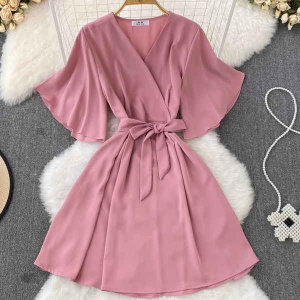 Vintage Lace-up Solid Color Dress