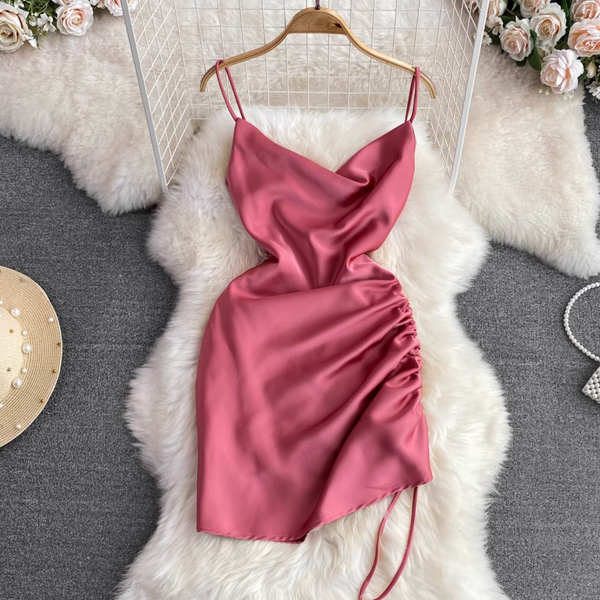 Draped Neckline Drawstring Slip Dress