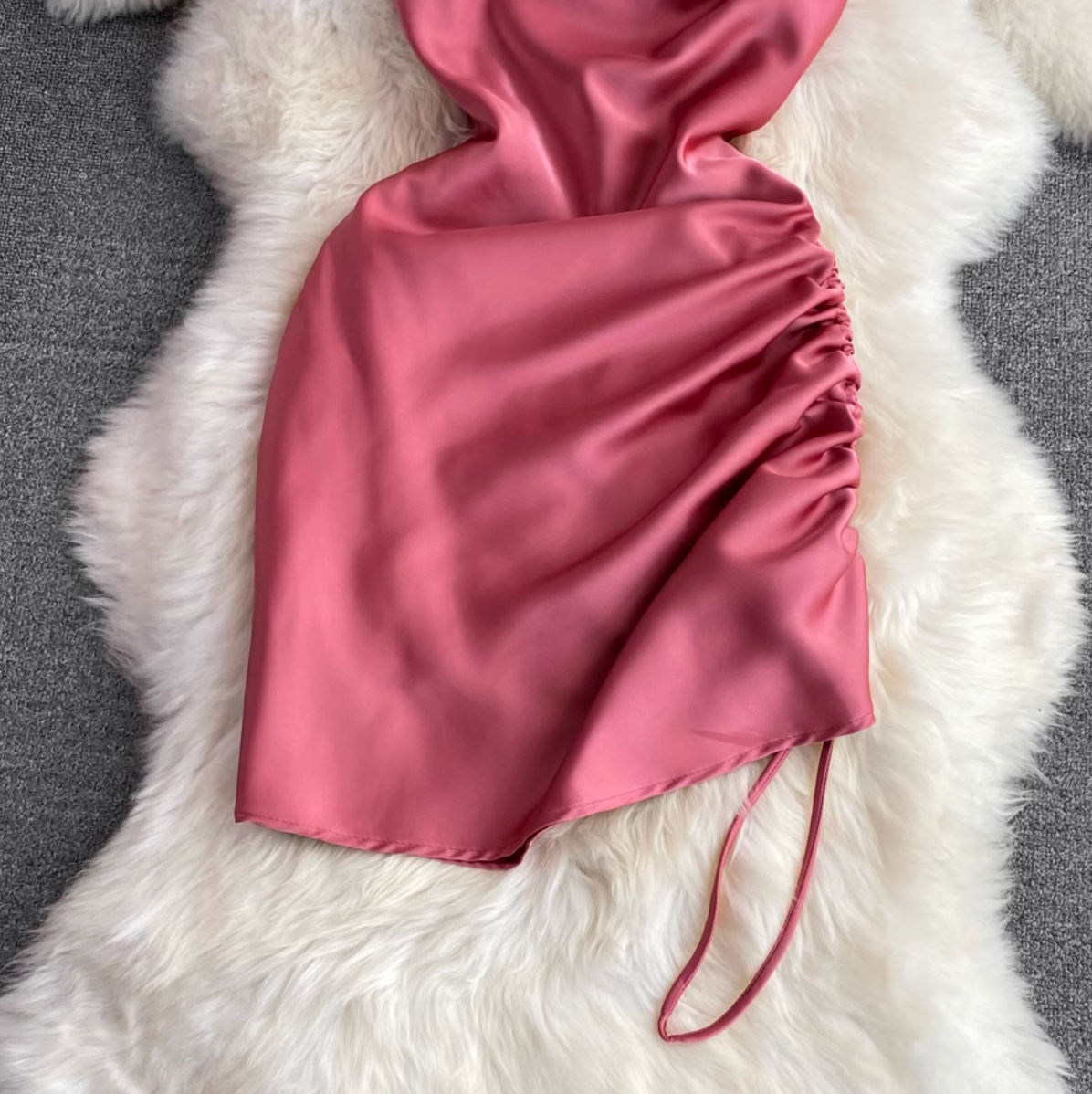 Draped Neckline Drawstring Slip Dress