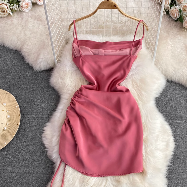 Draped Neckline Drawstring Slip Dress