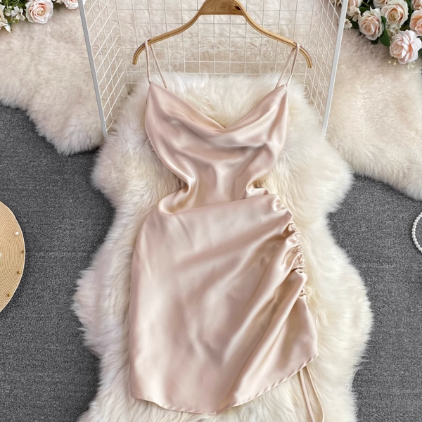 Draped Neckline Drawstring Slip Dress