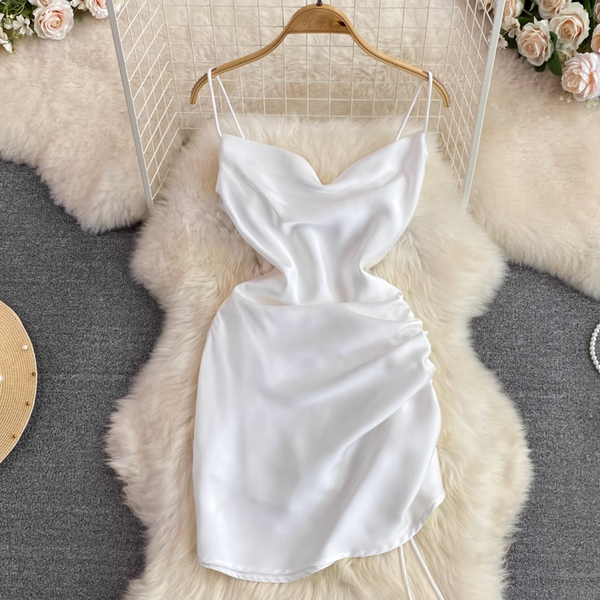 Draped Neckline Drawstring Slip Dress