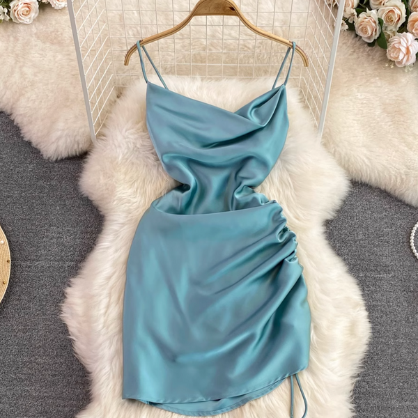 Draped Neckline Drawstring Slip Dress