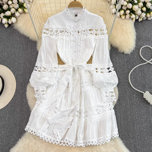 Courtly White Lace Patchwork Dress