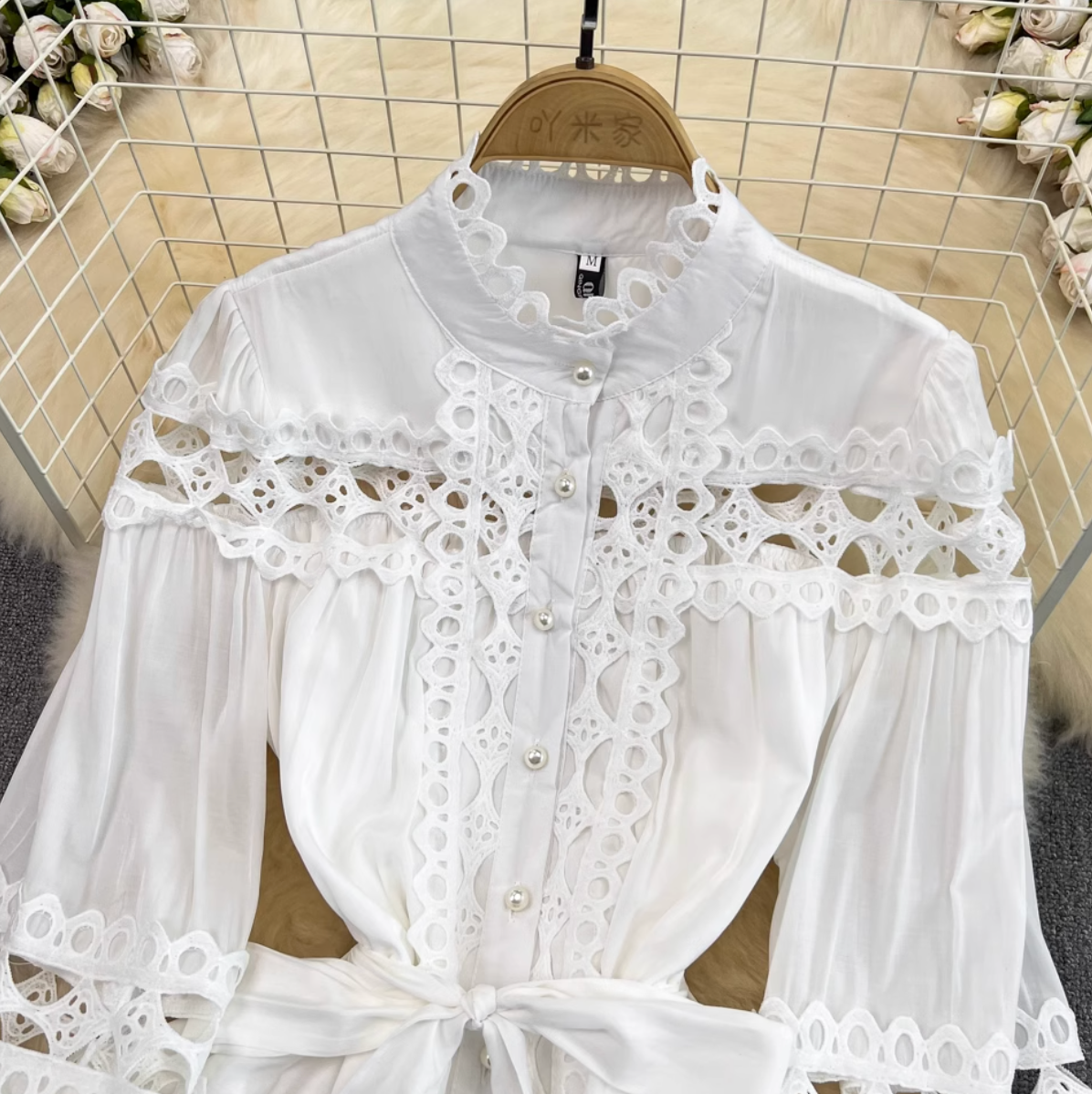 Courtly White Lace Patchwork Dress