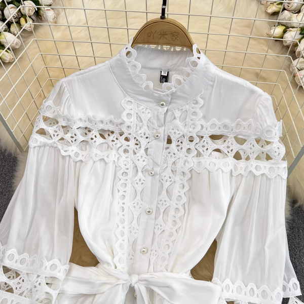 Courtly White Lace Patchwork Dress