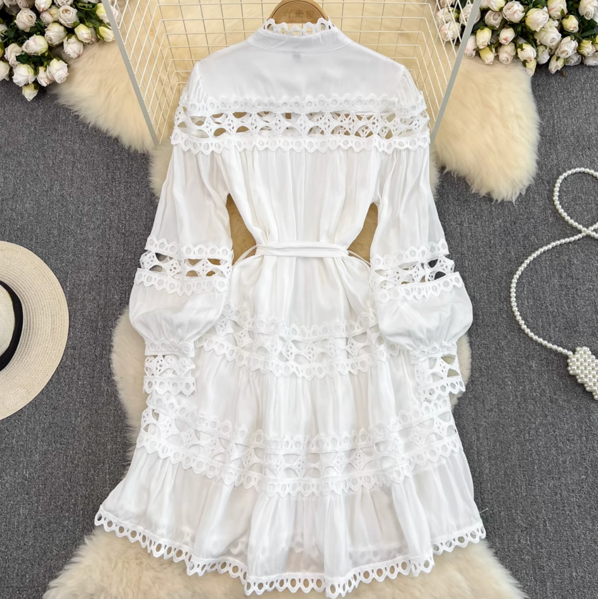 Courtly White Lace Patchwork Dress