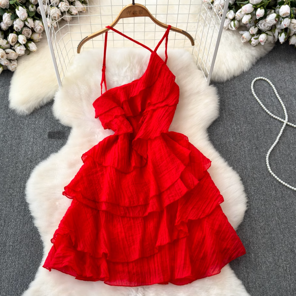 Irregular Design Layered Chiffon Slip Dress
