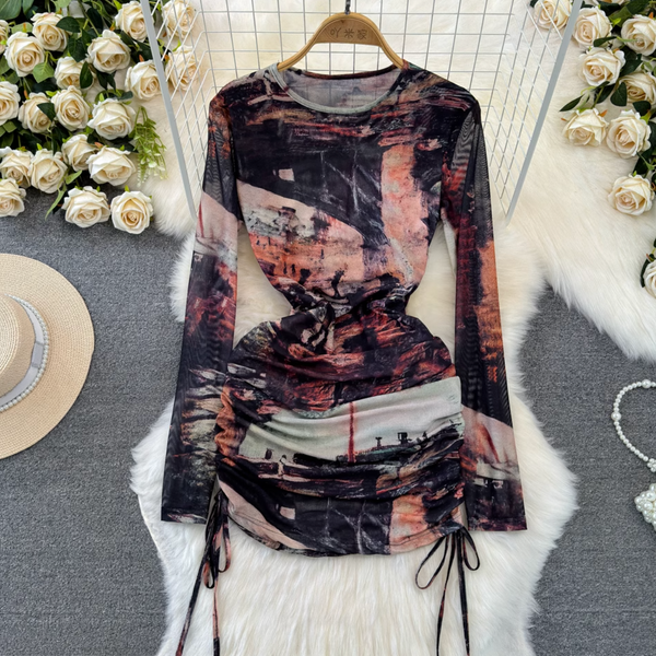 Niche Crew Neck Printed Dress