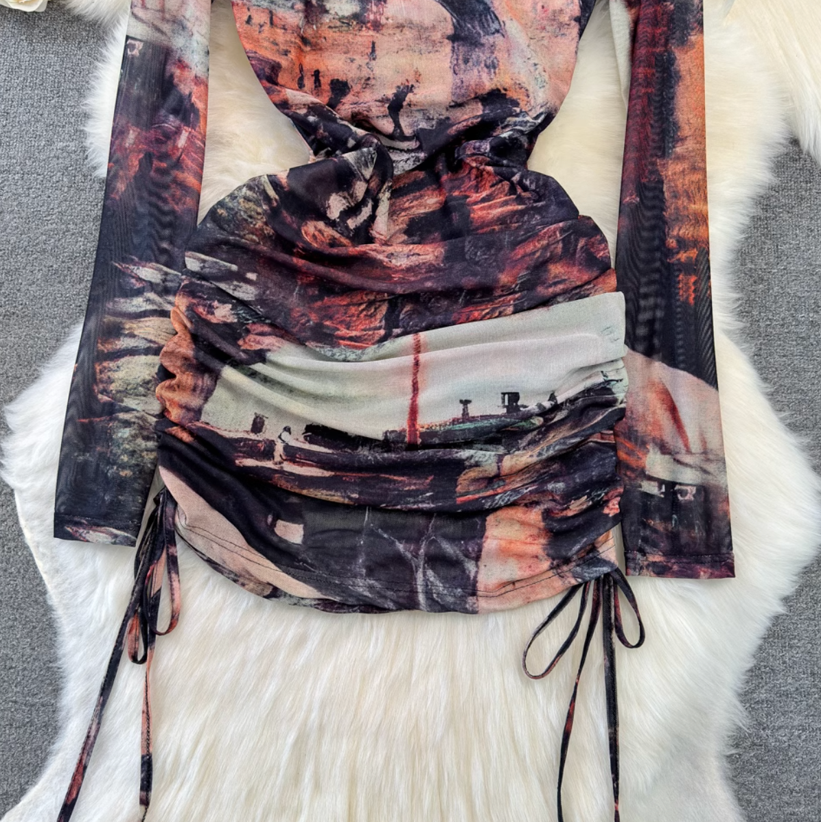 Niche Crew Neck Printed Dress