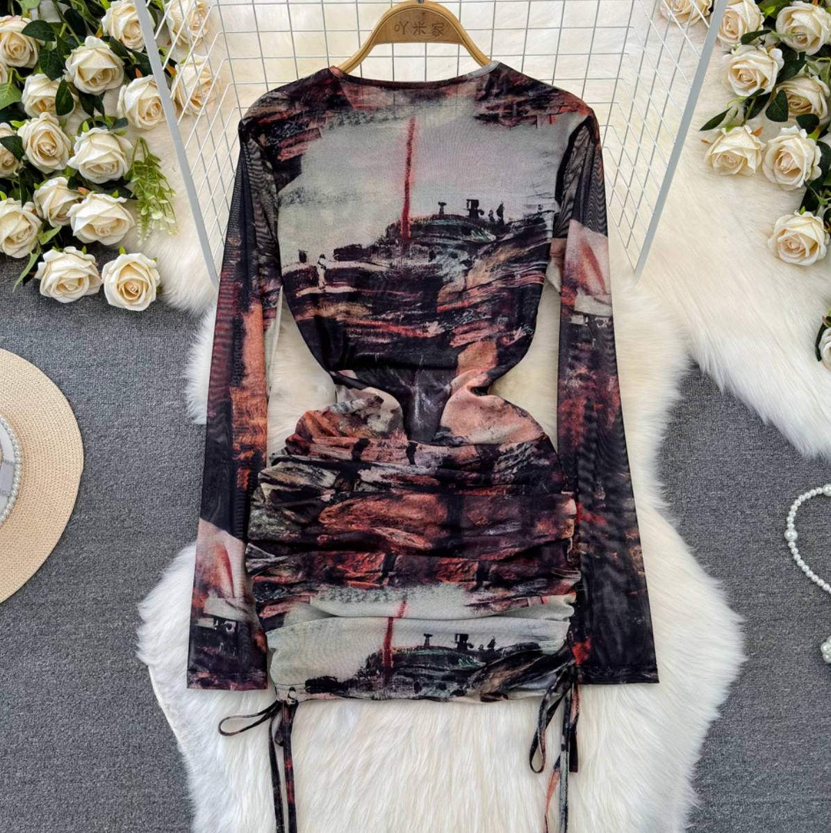 Niche Crew Neck Printed Dress