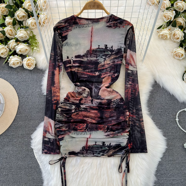 Niche Crew Neck Printed Dress