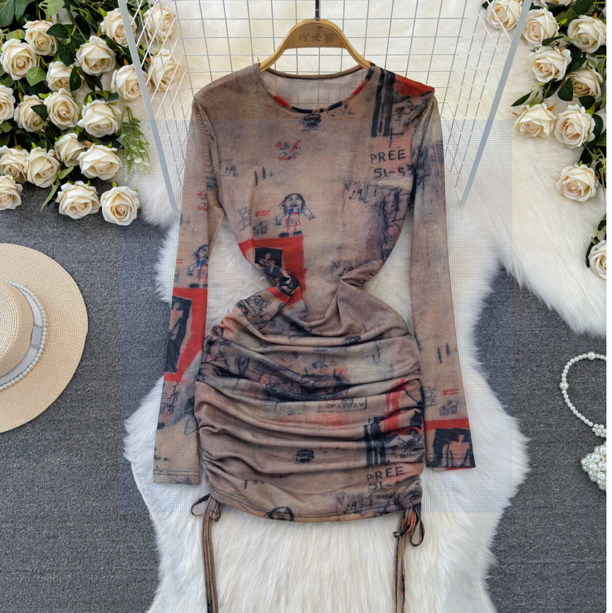 Niche Crew Neck Printed Dress