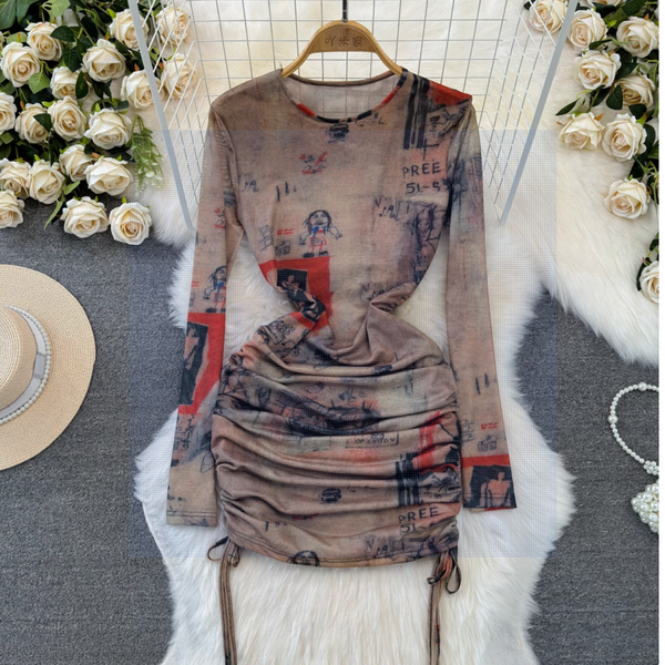 Niche Crew Neck Printed Dress