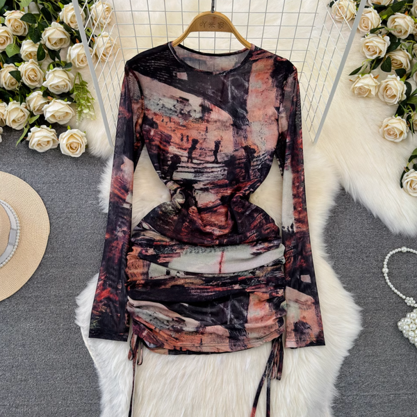 Niche Crew Neck Printed Dress