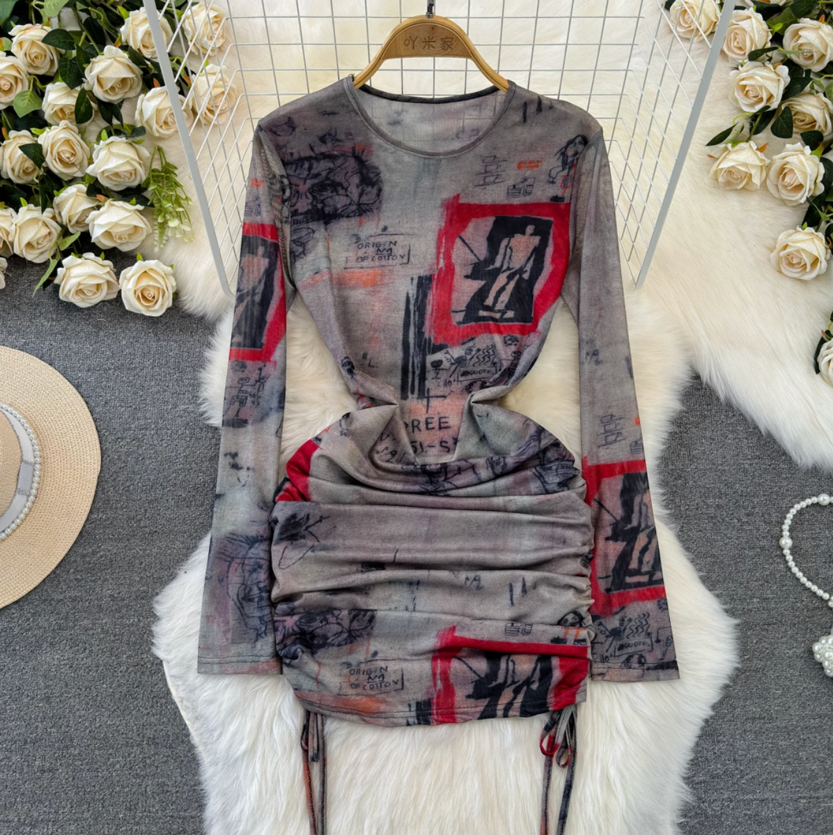Niche Crew Neck Printed Dress