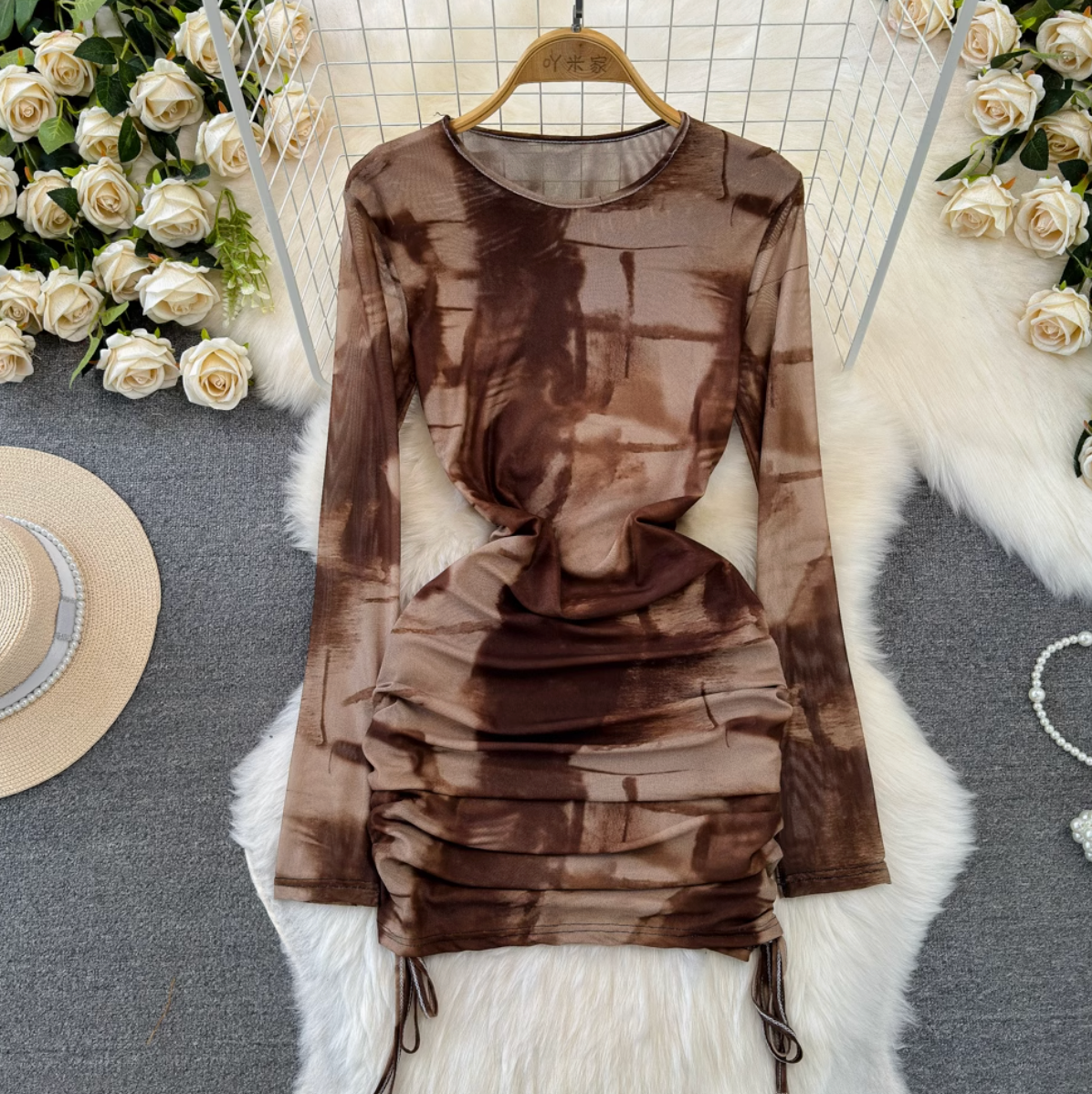 Niche Crew Neck Printed Dress