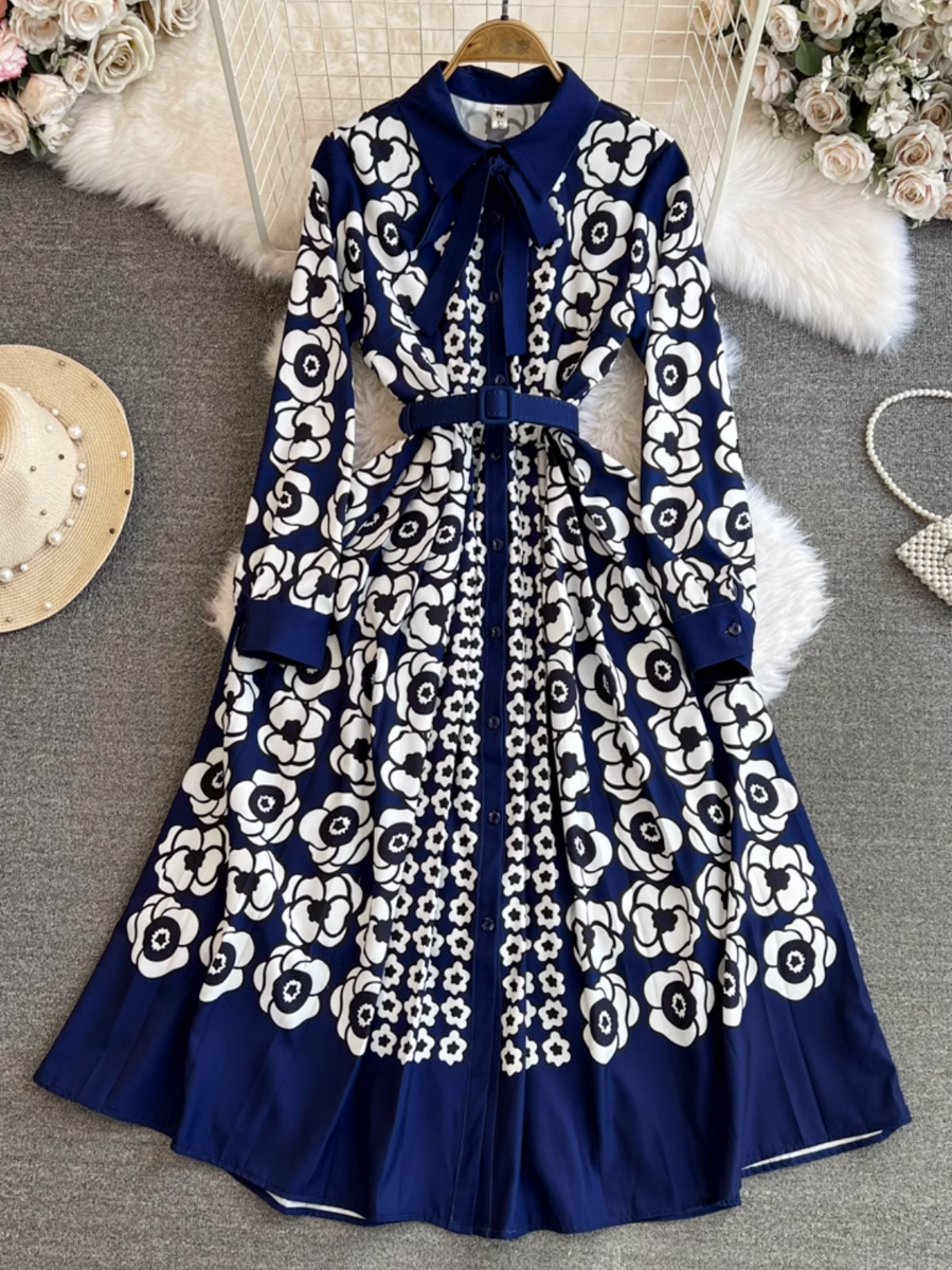High-end Bow Pattern Printed Dress