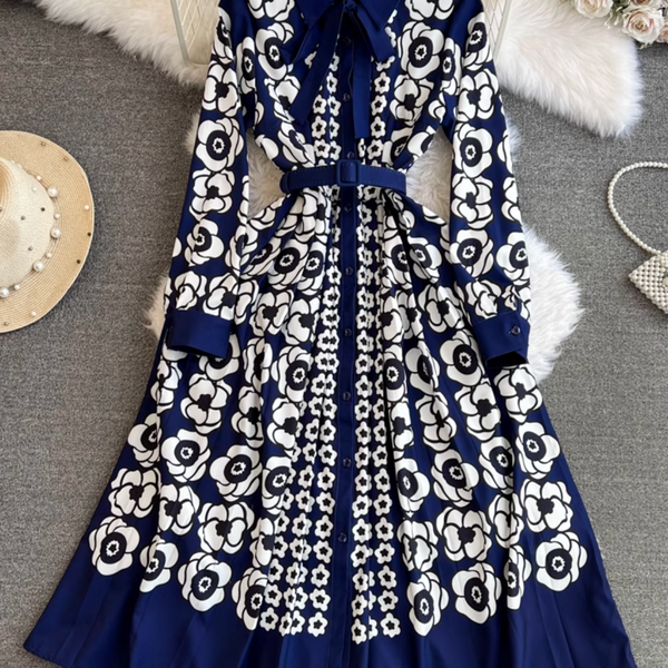 High-end Bow Pattern Printed Dress