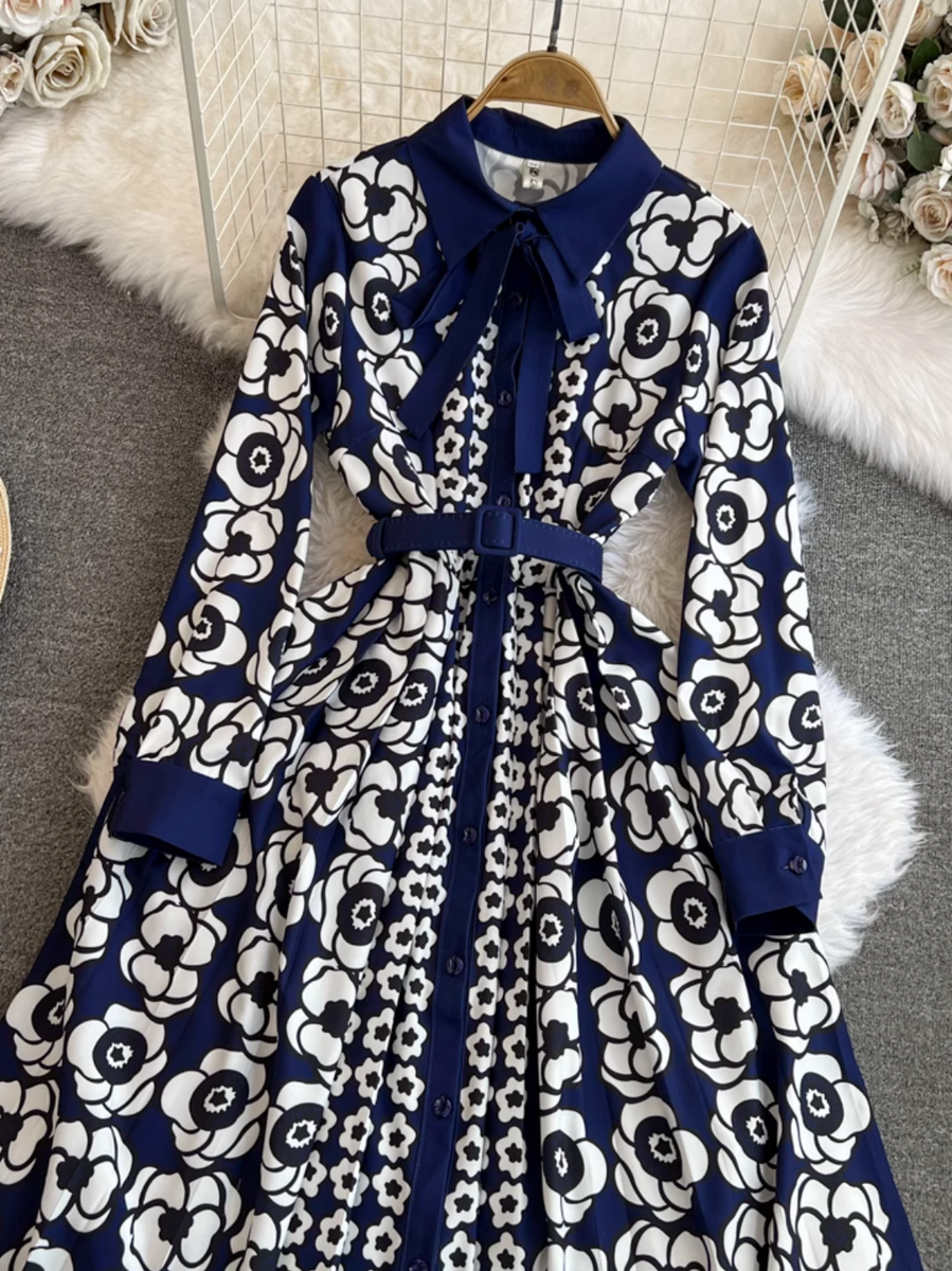 High-end Bow Pattern Printed Dress