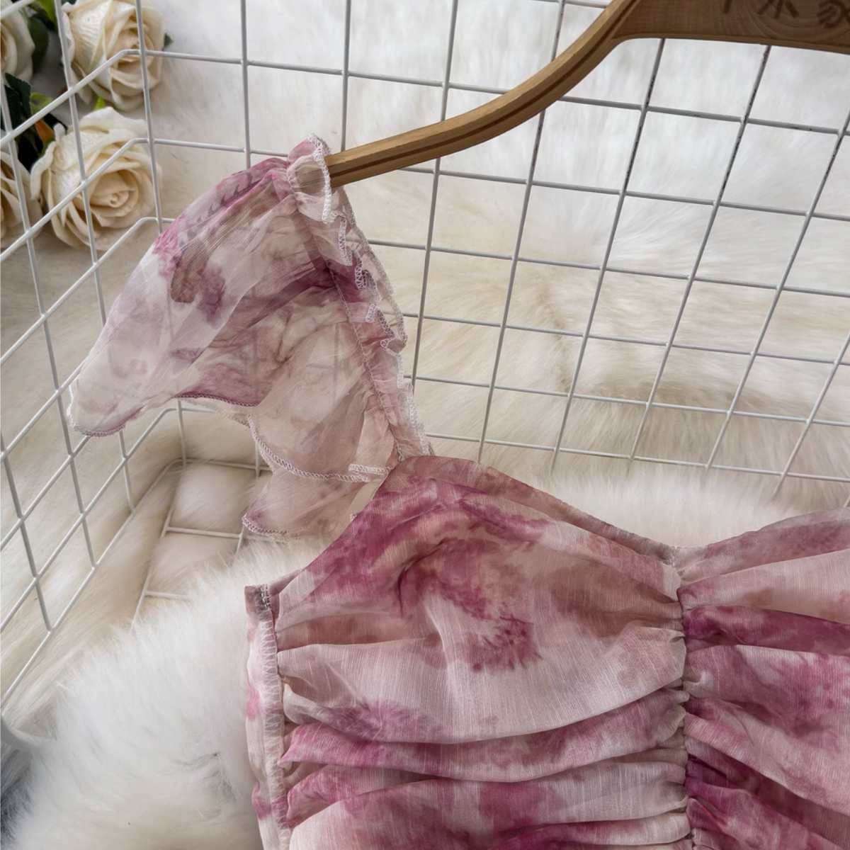 Fairy Pink Floral Printed Chiffon Dress