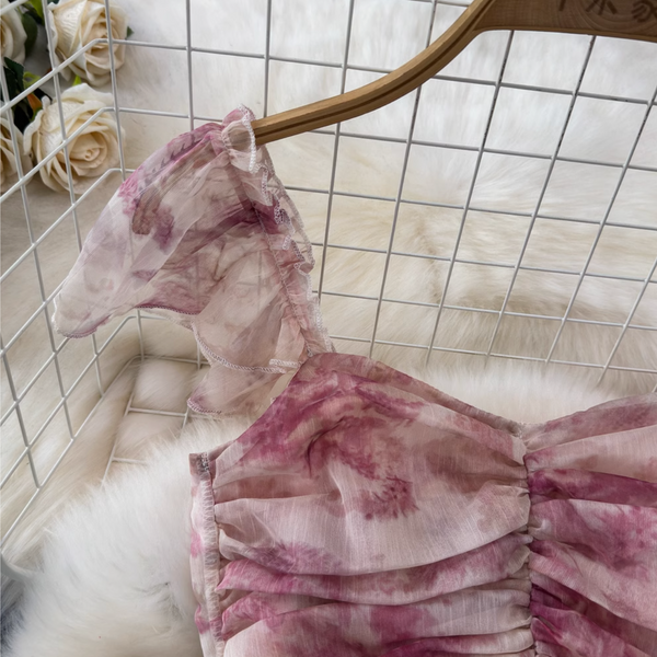 Fairy Pink Floral Printed Chiffon Dress