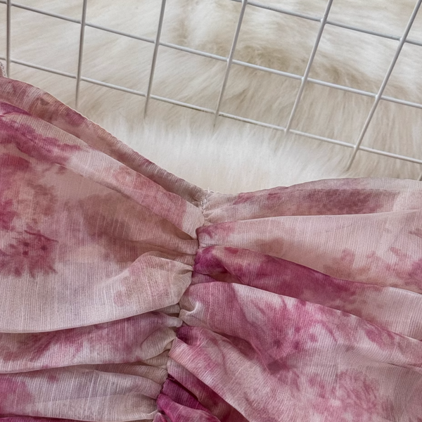 Fairy Pink Floral Printed Chiffon Dress