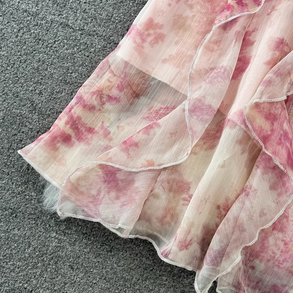 Fairy Pink Floral Printed Chiffon Dress