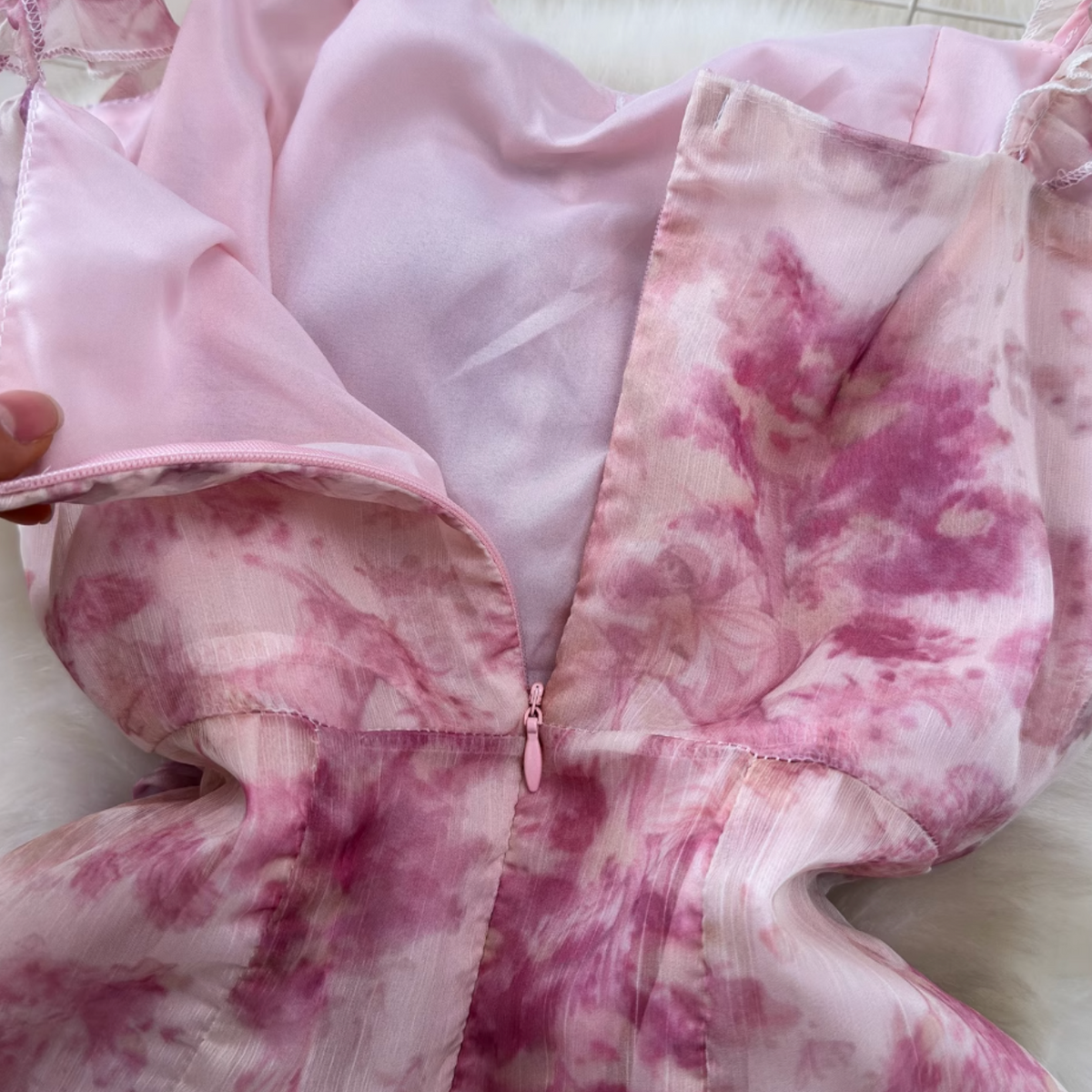 Fairy Pink Floral Printed Chiffon Dress