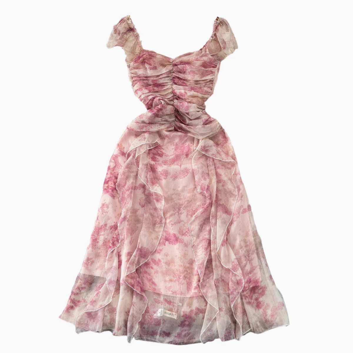 Fairy Pink Floral Printed Chiffon Dress