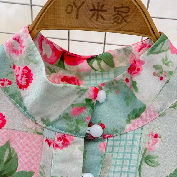 Courtly Lace-up Floral Printed Dress