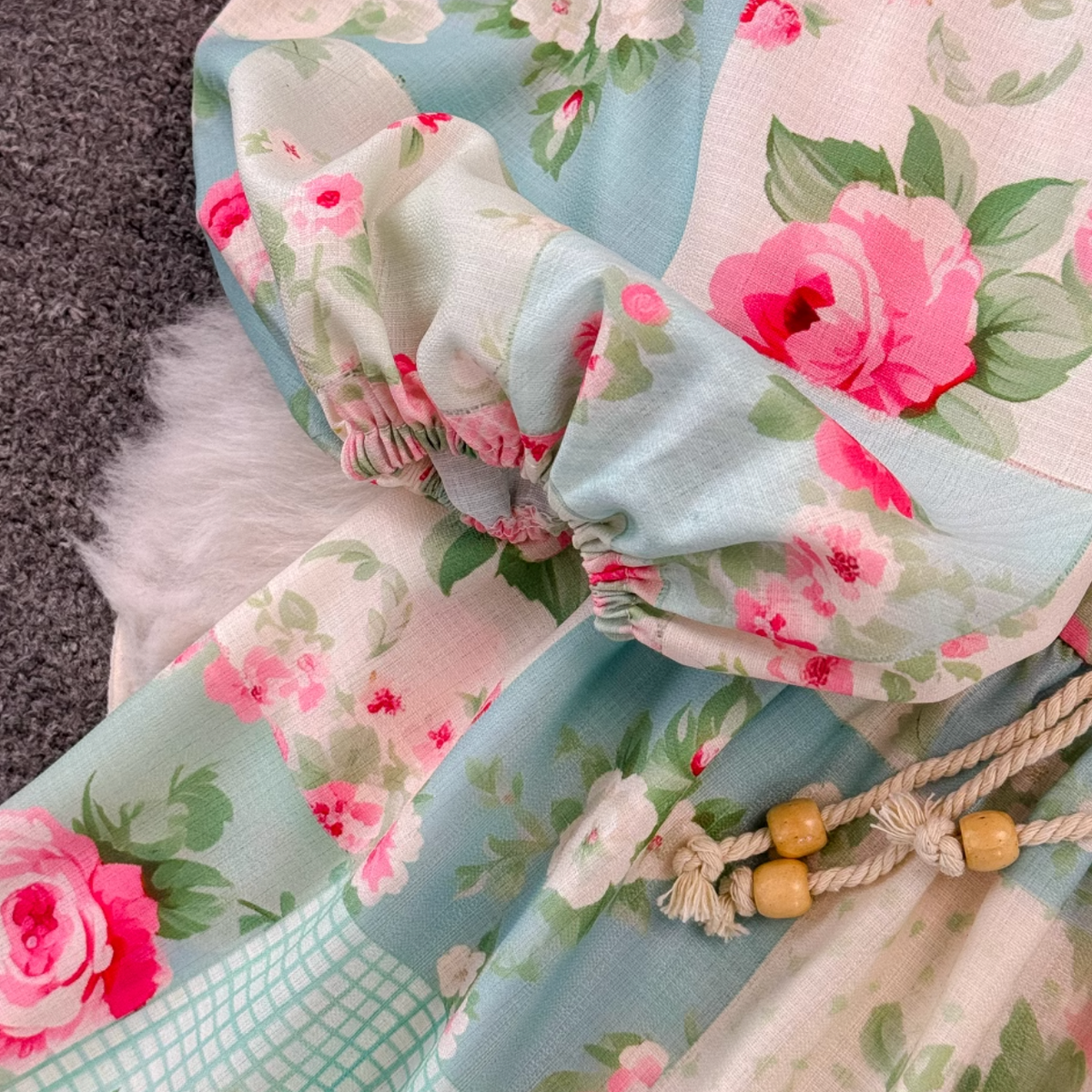 Courtly Lace-up Floral Printed Dress