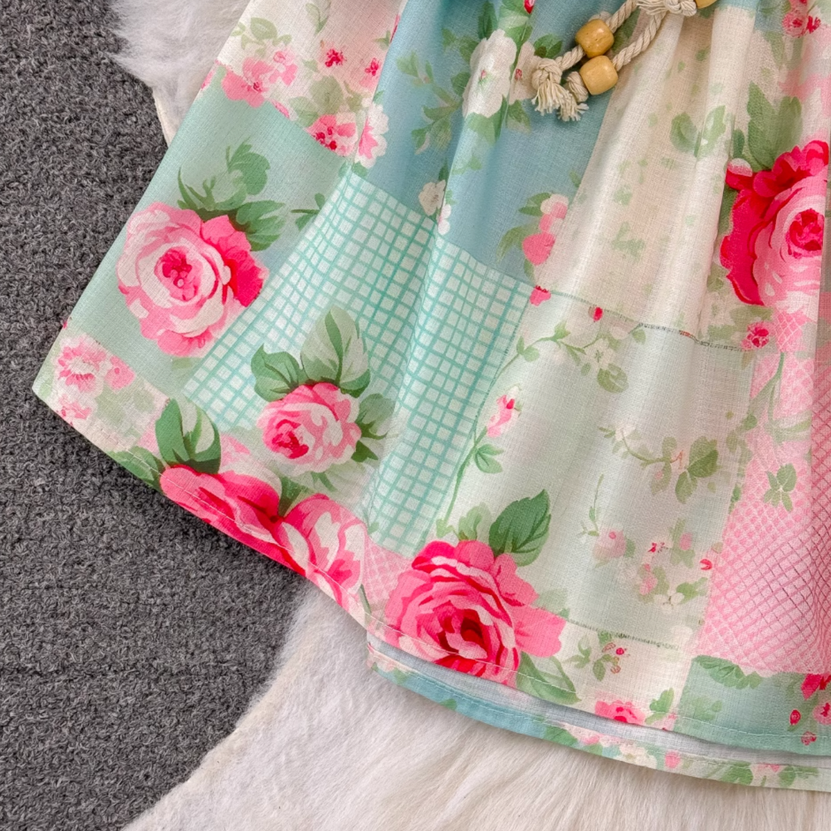 Courtly Lace-up Floral Printed Dress