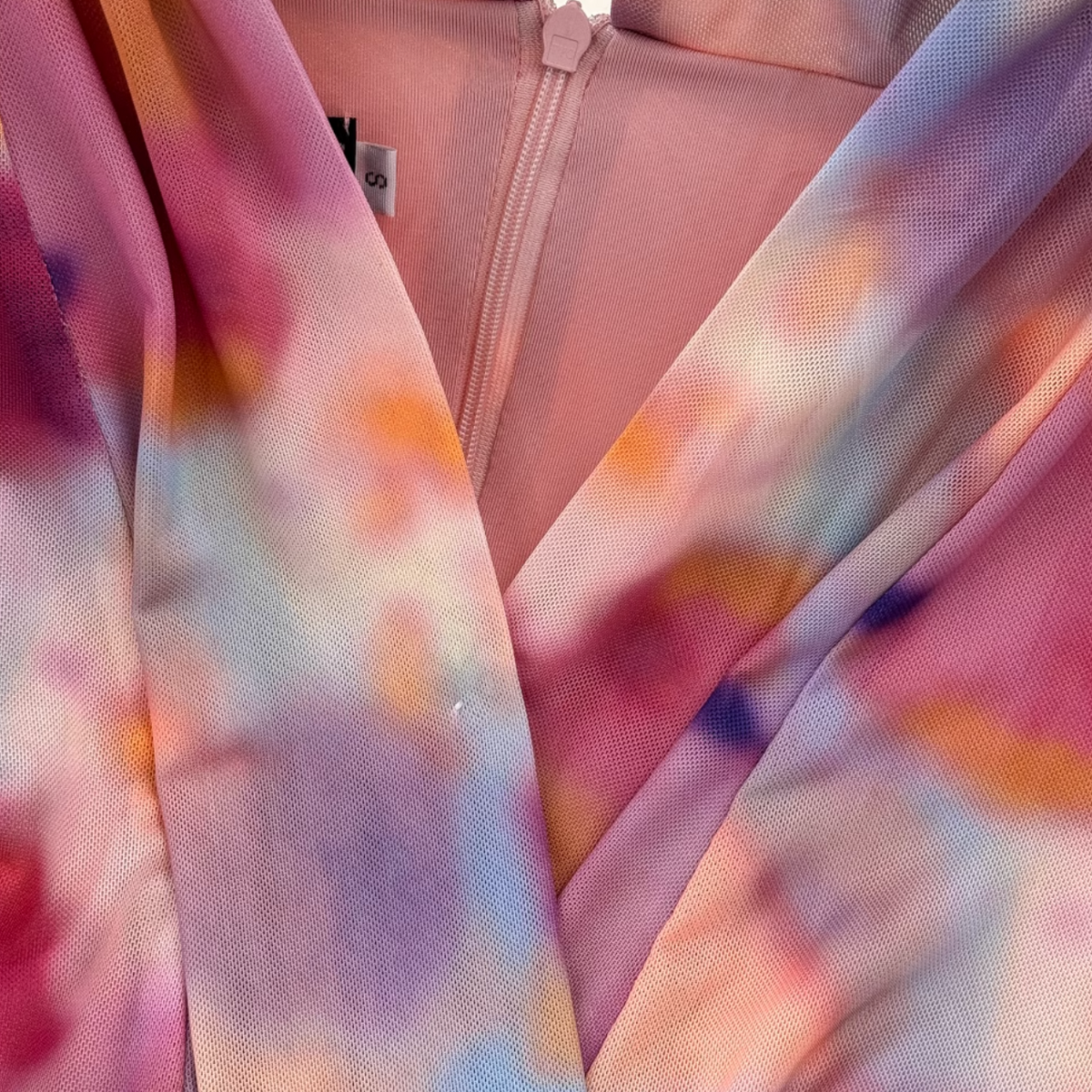 Colorful Printed Lace-up Mesh Dress