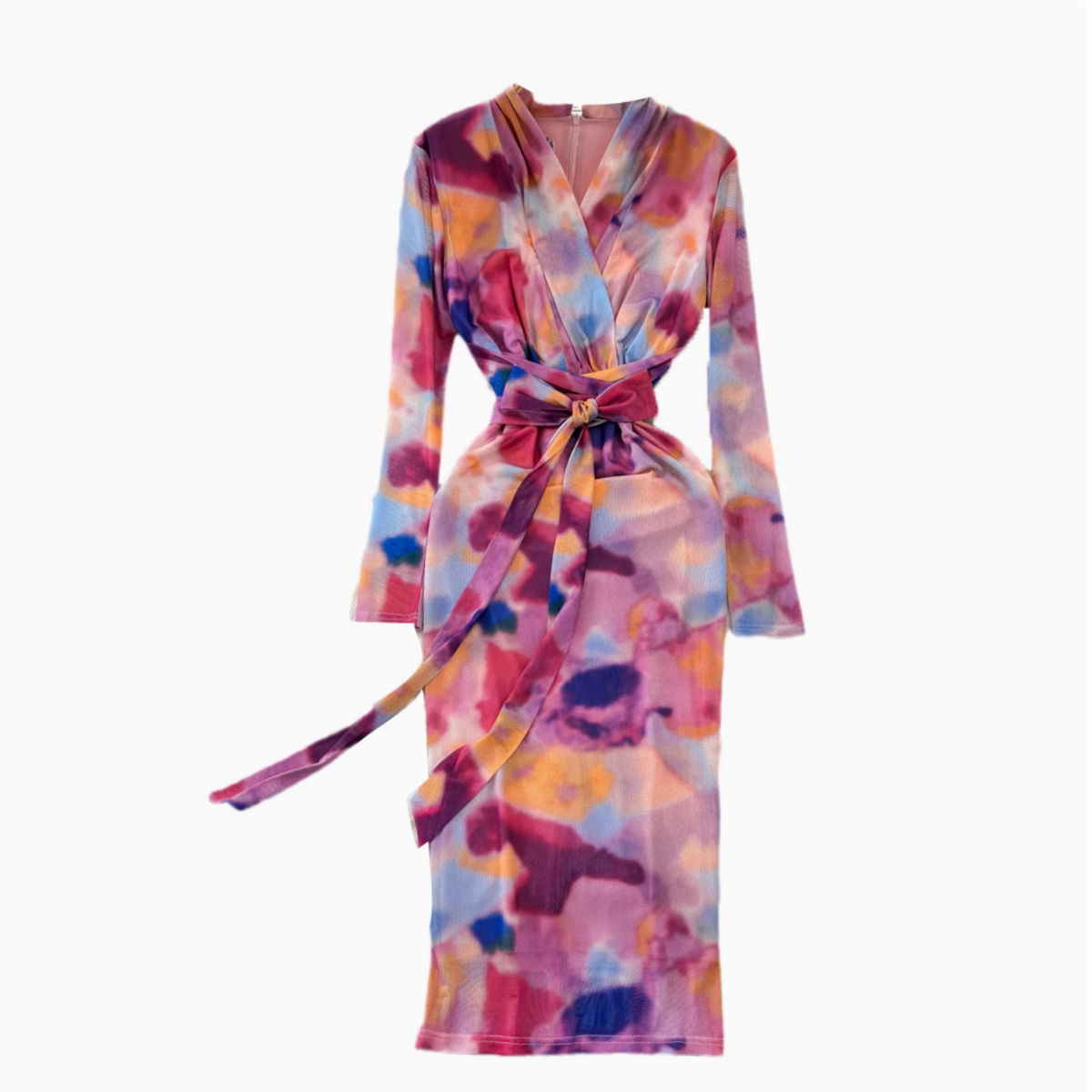 Colorful Printed Lace-up Mesh Dress